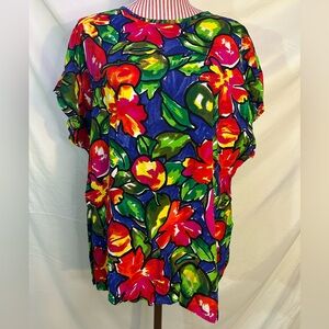VTG 80s 90s Croft & Barrow Plus Abstract Bold Colorful Fruit Floral Blouse Sz 1X